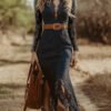 Vintage Bohemian Lace Long Sleeve Midi Dress